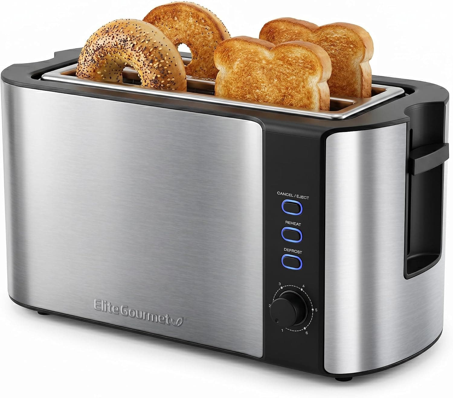 Elite Gourmet ECT-3100 4-Slice Long Slot Toaster, Stainless Steel, product image supplied with the listing