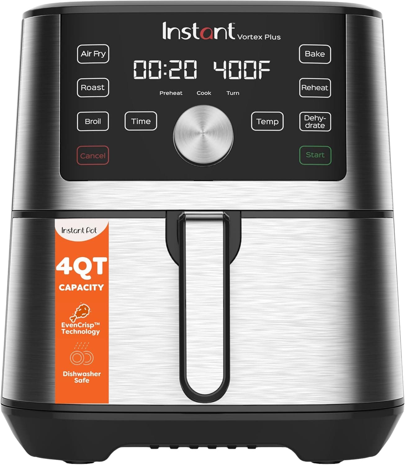 Instant Pot Vortex Plus Mini 4 Qt 6-in-1 Air Fryer, Stainless Steel, product image supplied with the listing